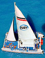 A "bird's eye" view of the sailing catamaran
