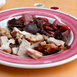Sampling Brazilian BBQ at Farmers Market
